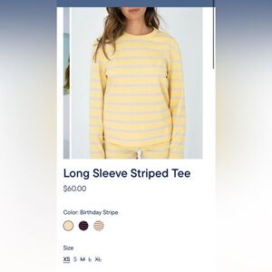 NWT! PARKE Long Sleeve Striped TEE BIRTHDAY STRIPE PEEL(yellow/Something Blue) L